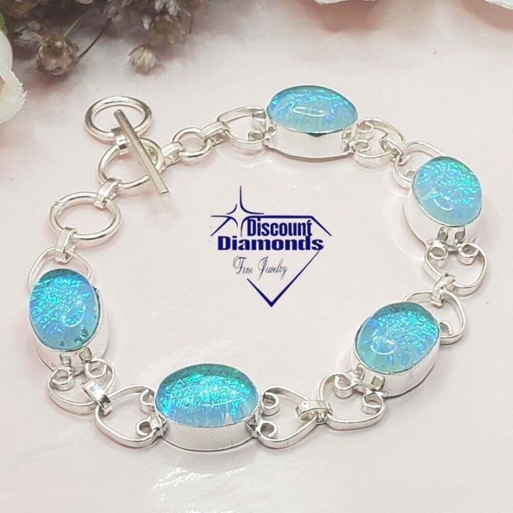 Blue Triplet Oval Opal Tennis Bracelet on 925 Sterling Silver